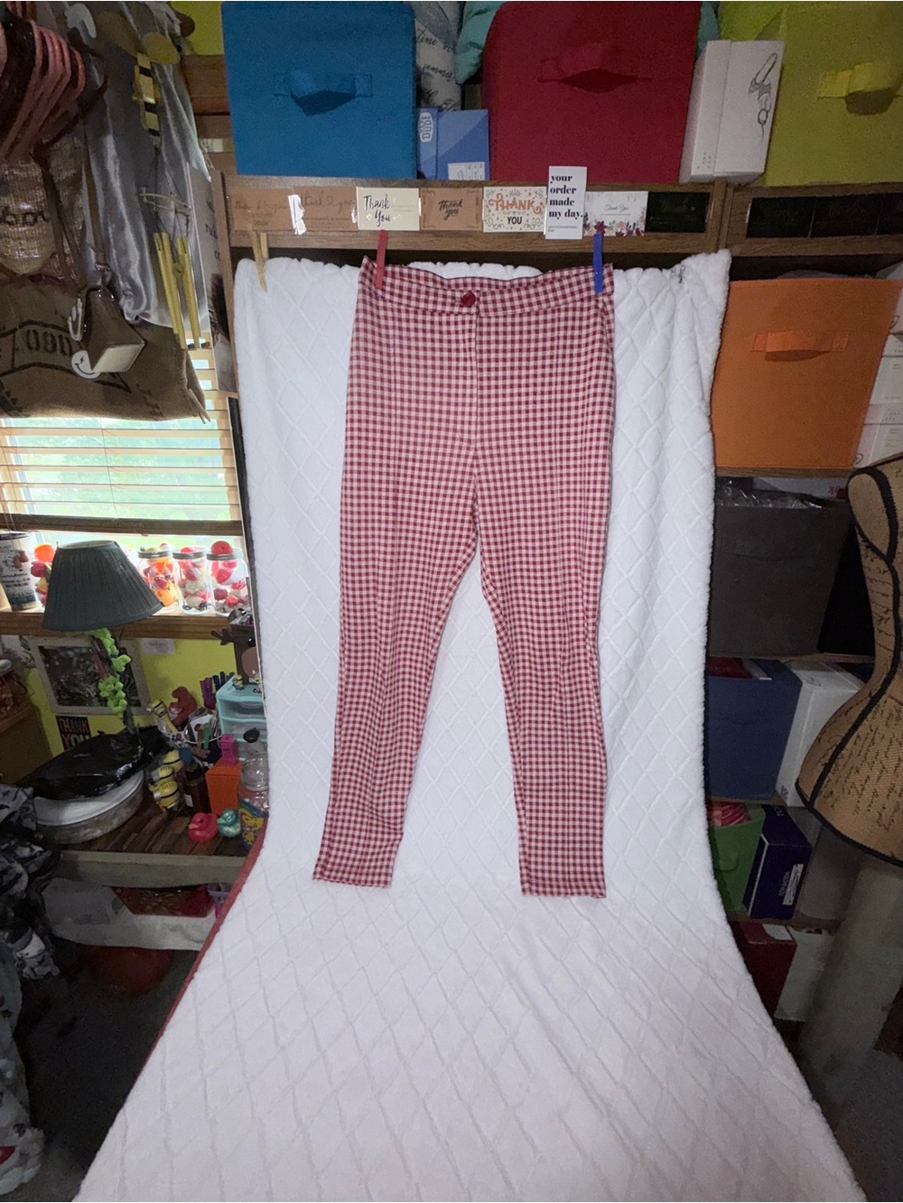 Free People Red Gingham Skinny Pants